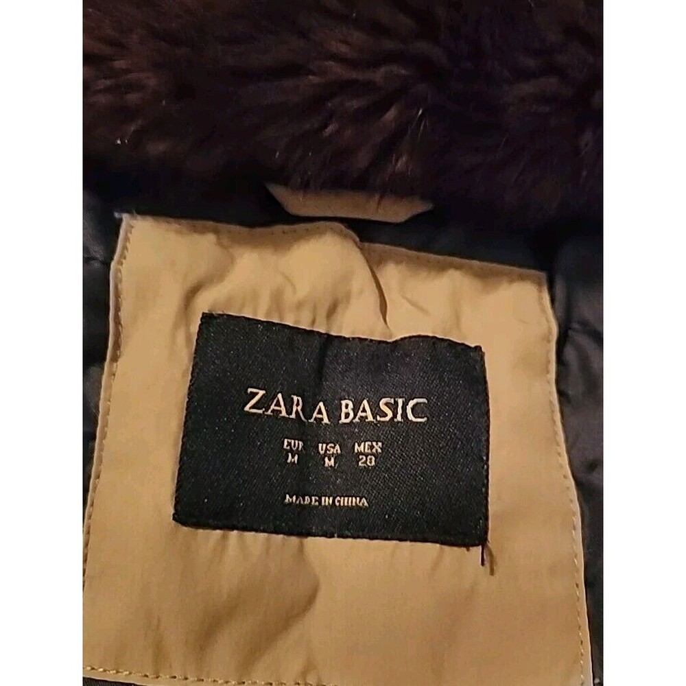 Zara Hooded Puffer Parka Jacket Womens Med With Toggles Olive Army Green - Picture 4 of 12